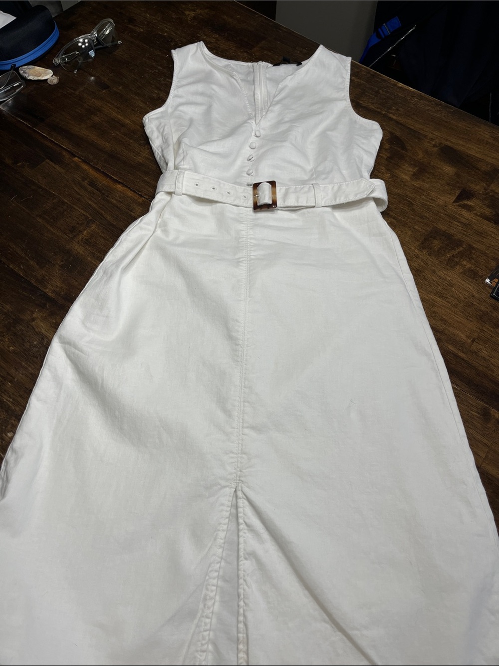 Banana Republic White Sleeveless Belted Midi Dress